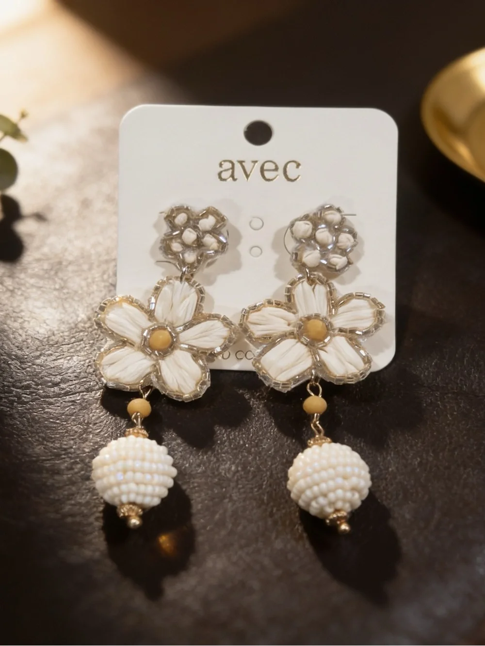 White Floral Bead Drop Earrings